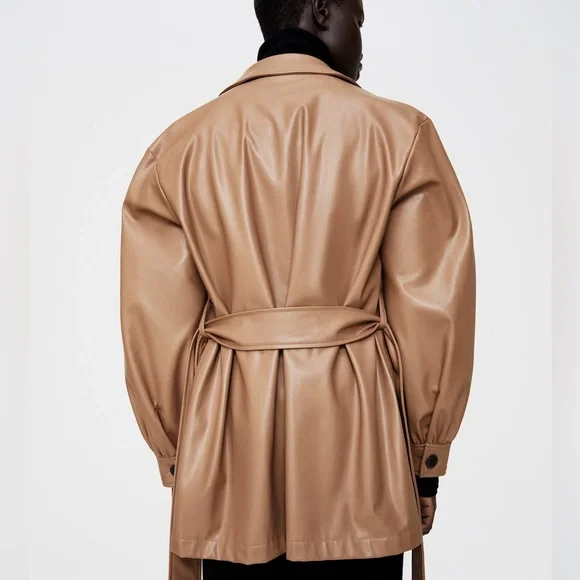 ZARA Faux Leather Belted Overshirt - Picture 3 of 10